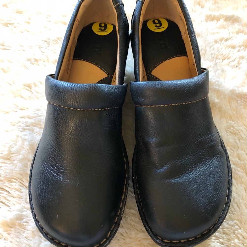 Born Black Leather Clogs